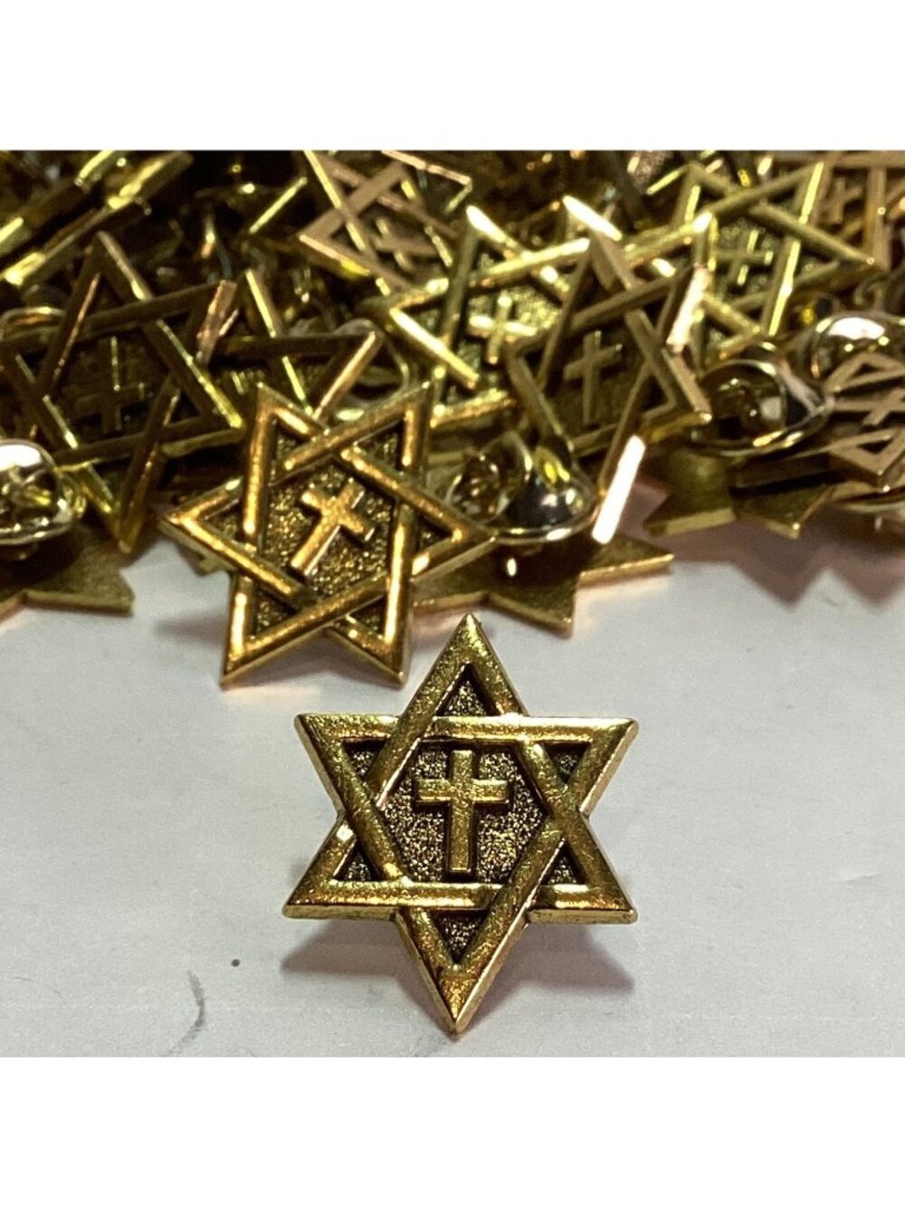 50 pcs Antique Brass Start of David and Cross Lapel Hat Scarf Pin New Bulk 50pcs